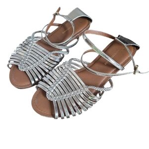 Anthropologie Elegant Silver Strappy Sandals - Size 8